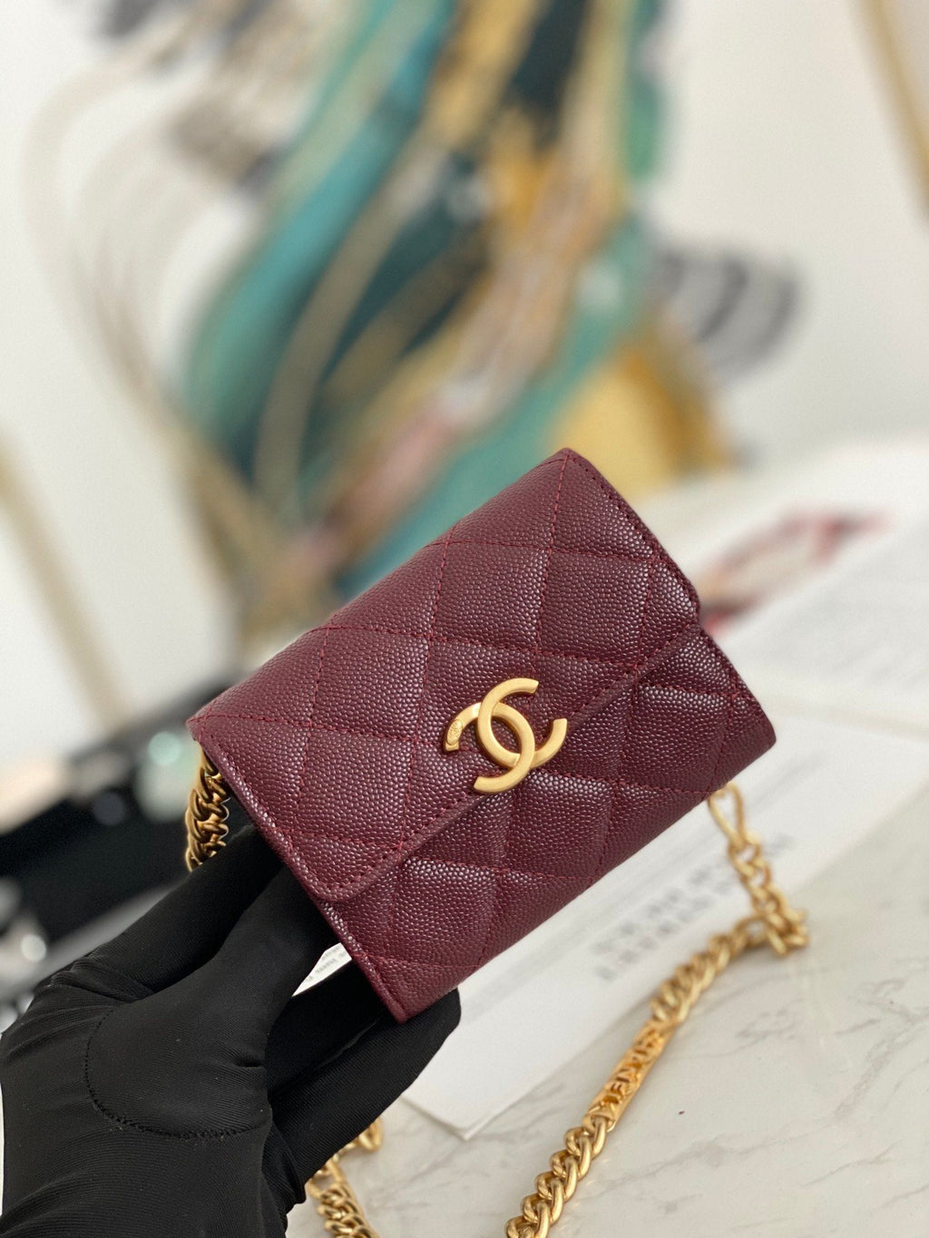 CHLMini GlamIap Bag Gold Toned Hardware Red For Women 4.7in/12cm