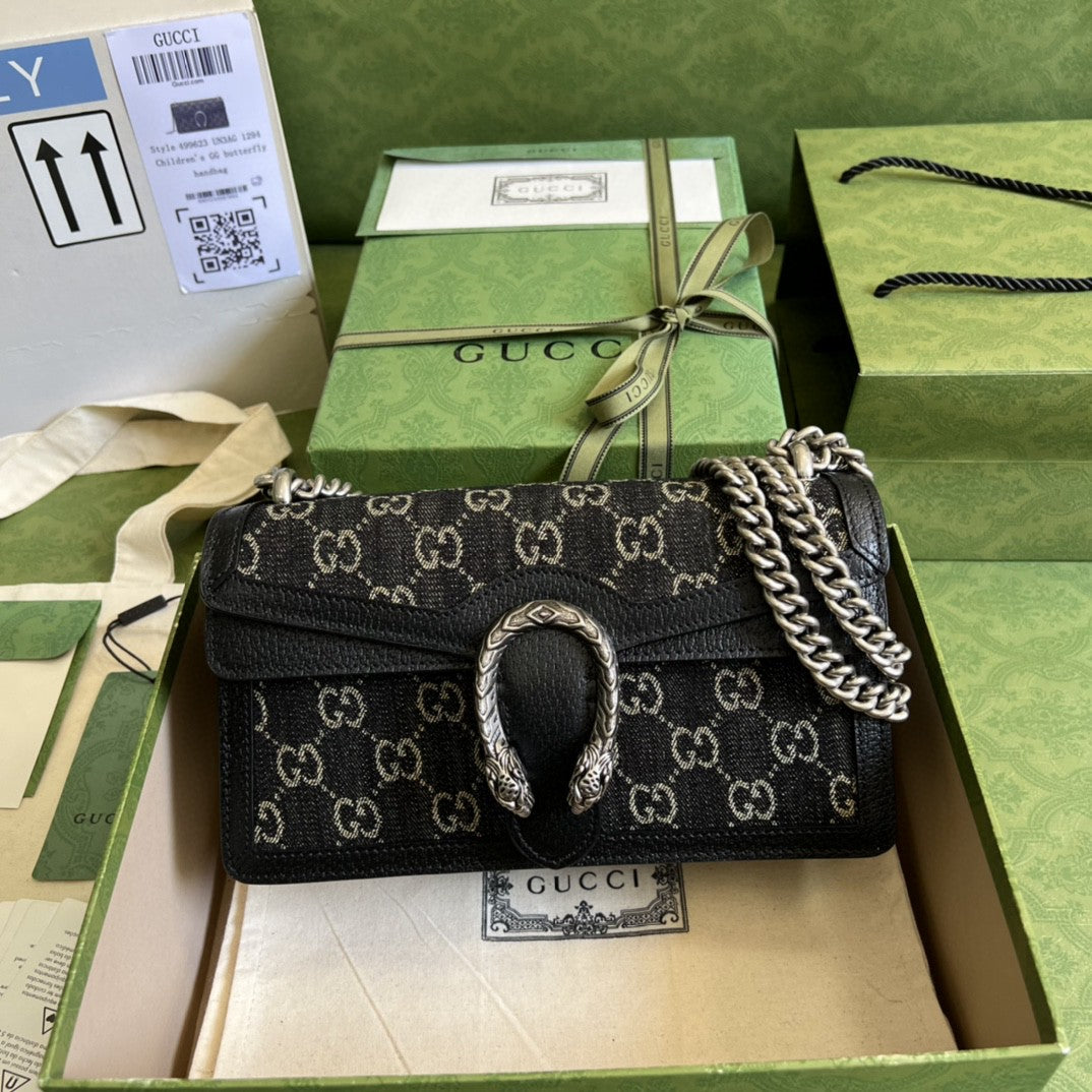 gg Dionysus Small gg Shoulder Bag Black And Ivory gg Denim Jacquard For Women 10in/25cm 499623 UN3BN 1274