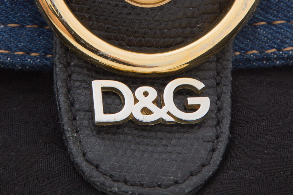 Dolce & Gabbana Denim Handbag with Large Gold Buckle Detail