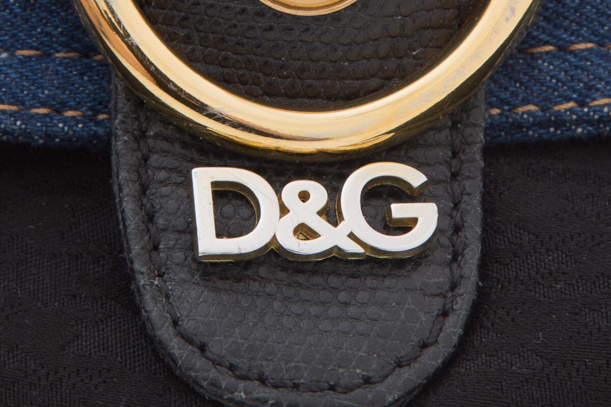 Dolce & Gabbana Denim Handbag with Large Gold Buckle Detail
