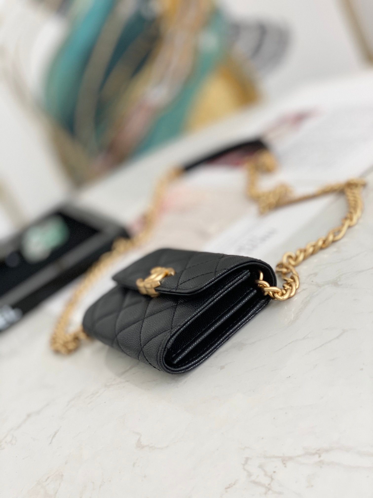 CHLMini GlamIap Bag Gold Toned Hardware Black For Women 4.7in/12cm