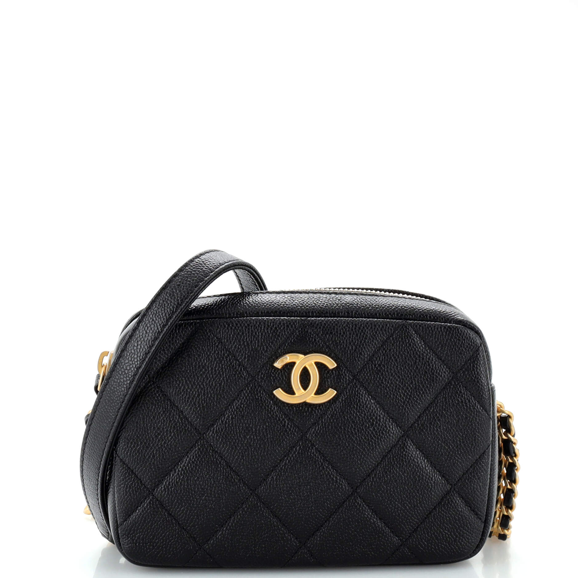 CHANEL Chain Melody Camera Bag Quilted Caviar Small