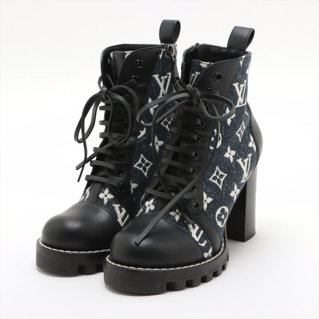Louis Vuitton 21  Canvas x Leather Short Boots 36  Black x Navy MA1201 Monogram Lining Tree