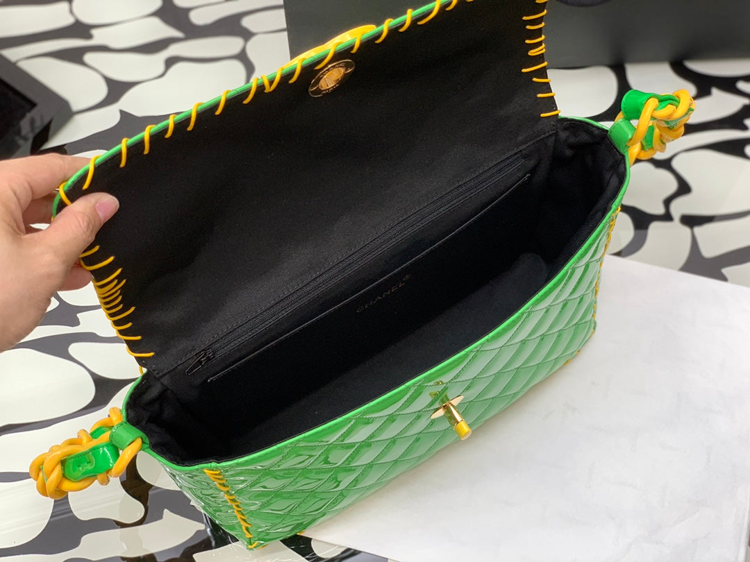 CHLVinyl Classic Green and Yellow Shoulder bag For Women 29cm/11.5in