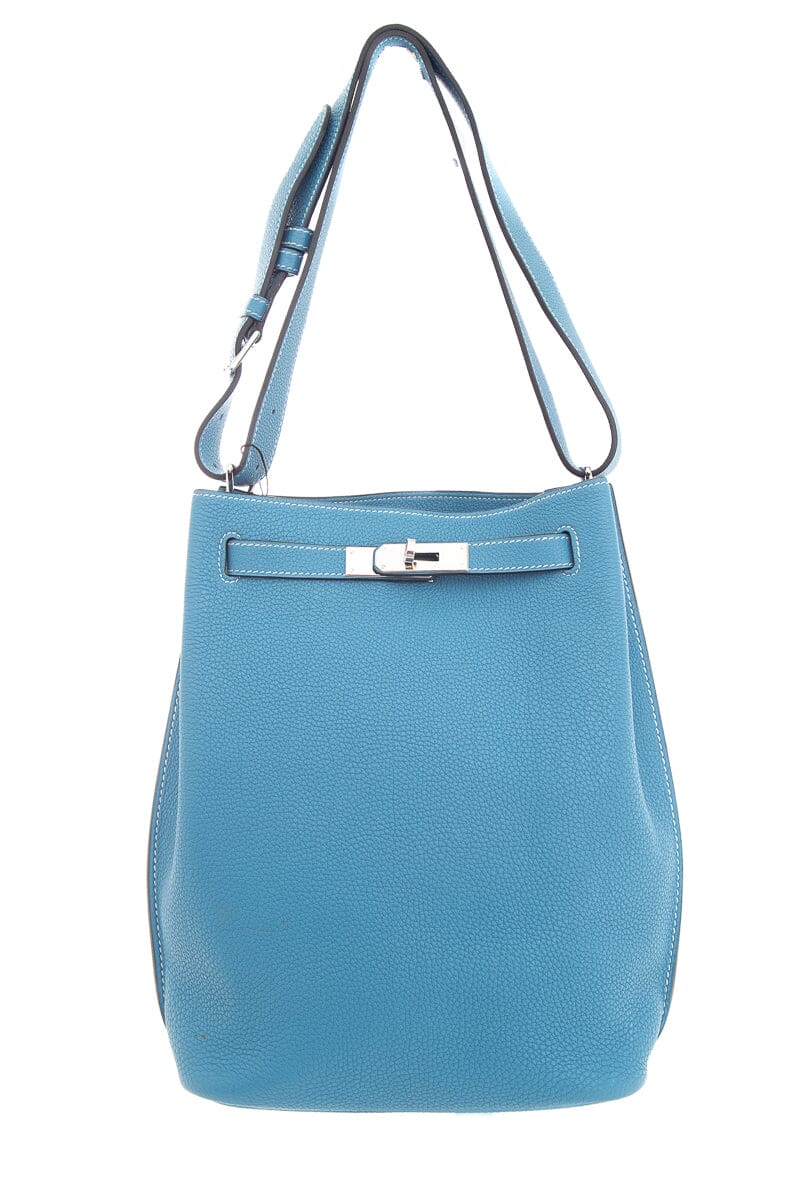 HermÃƒÆ’Ã‚Â¨s Blue Jean "So Kelly" Handbag with Palladium Hardware and Clemence Leather