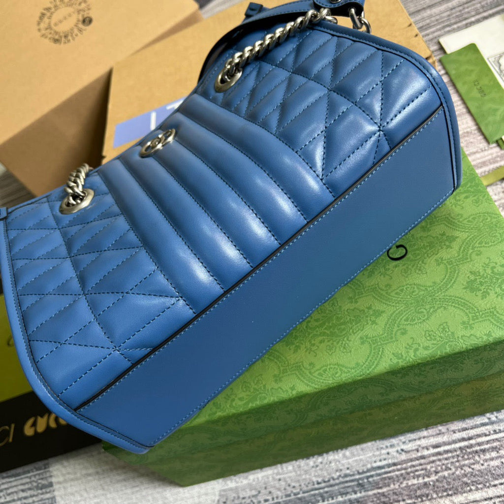 gg Marmont Medium Matelasse Tote Blue For Women, Women’s Bags 13.6in/34cm gg ‎‎675796 UM8BF 4340