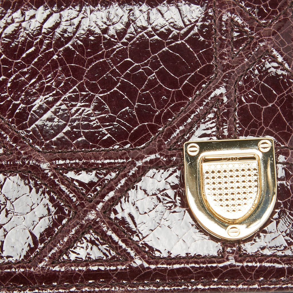 Dior Burgundy Crackled Patent Leather Diorama Card Holder