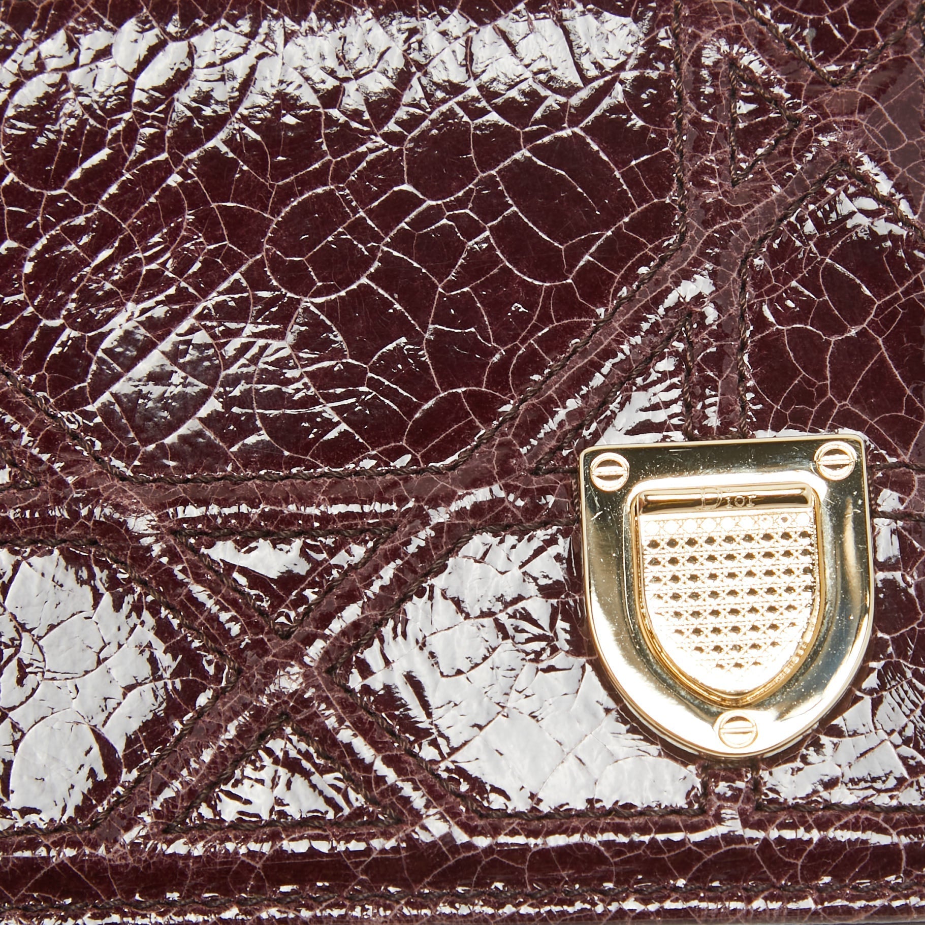 Dior Burgundy Crackled Patent Leather Diorama Card Holder