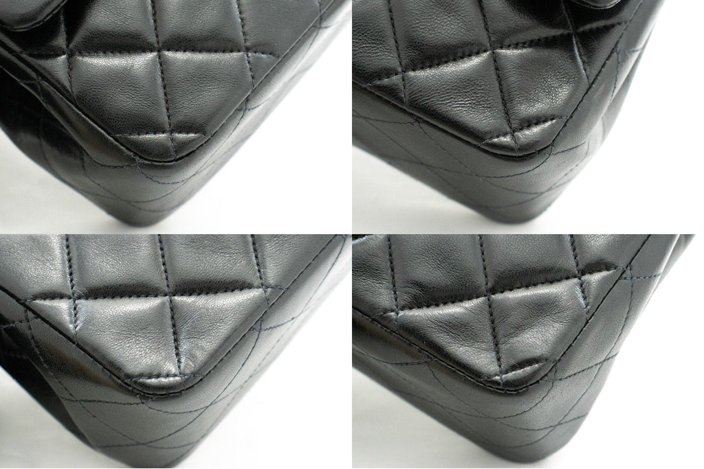 CHANEL Classic Double Flap 10" Chain Shoulder Bag Black Lambskin k39