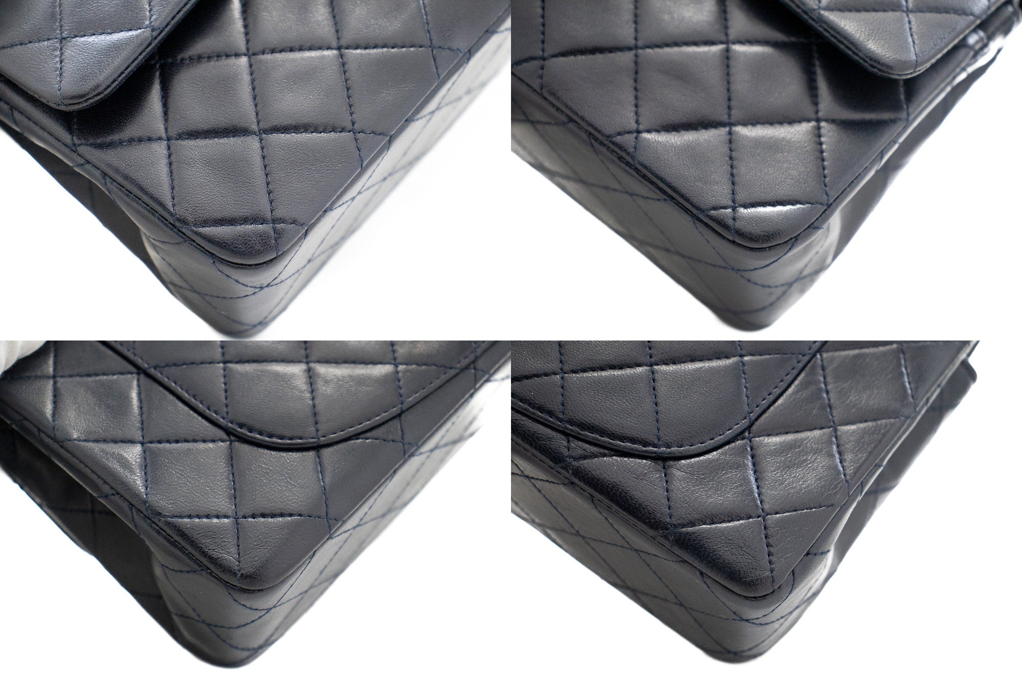 CHANEL Classic Double Flap 9" Chain Shoulder Bag Navy Lambskin g71
