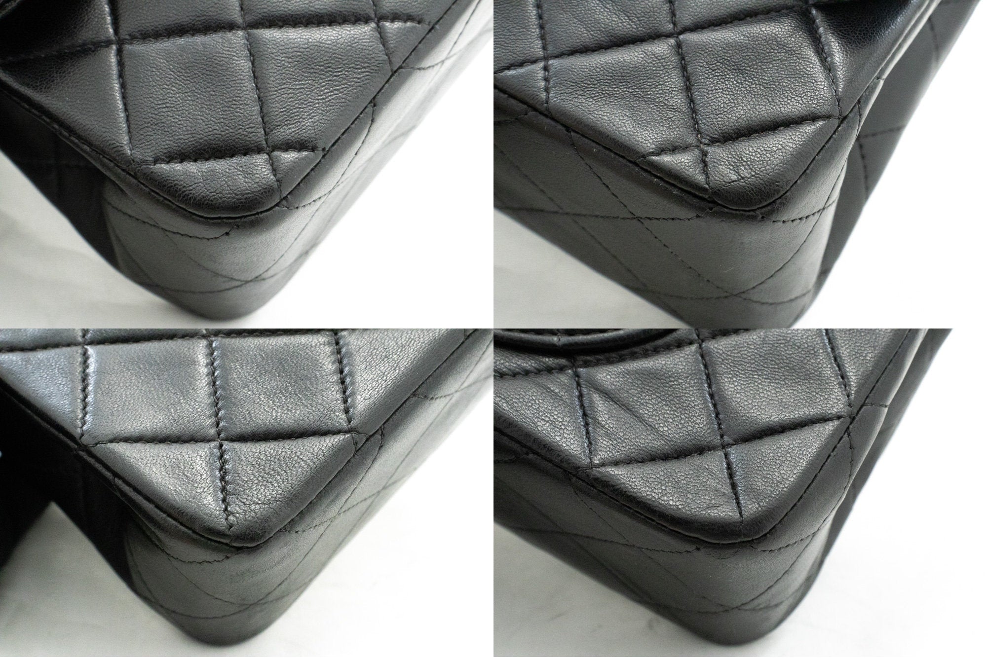 CHANEL Classic Double Flap 9" Chain Shoulder Bag Black Lambskin k51