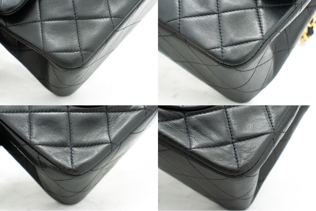 CHANEL Classic Double Flap 9" Chain Shoulder Bag Black Lambskin j57