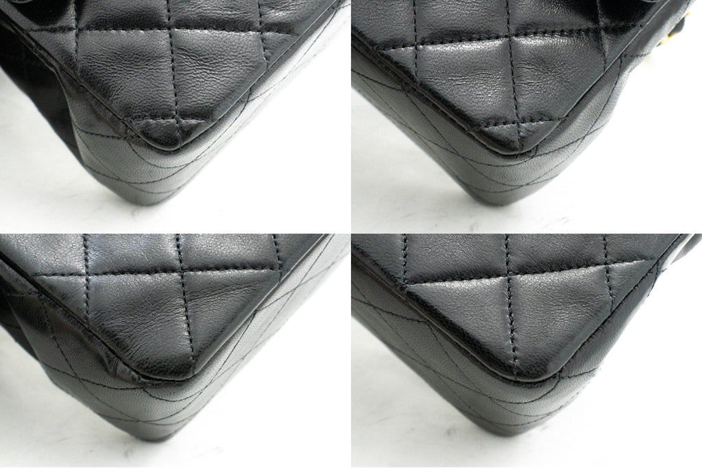 CHANEL Classic Double Flap 10" Chain Shoulder Bag Black Lambskin k60