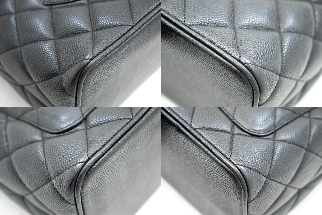 CHANEL Silver Medallion Caviar Shoulder Bag Shopping Tote Black SV k57
