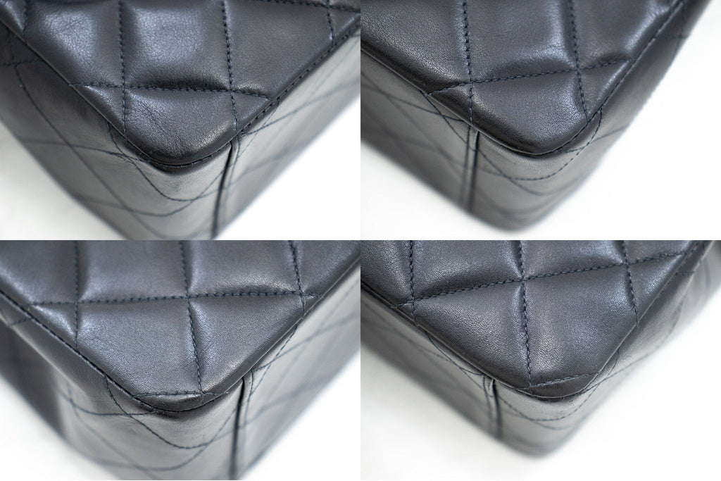 CHANEL Classic Large 13" Flap Chain Shoulder Bag Black Lambskin j63