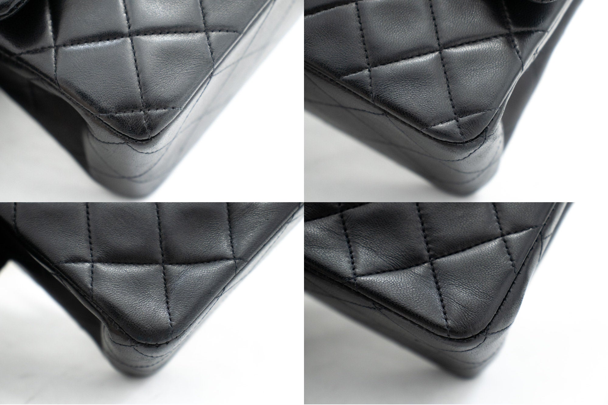 CHANEL Classic Double Flap 10" Chain Shoulder Bag Black Lambskin k76