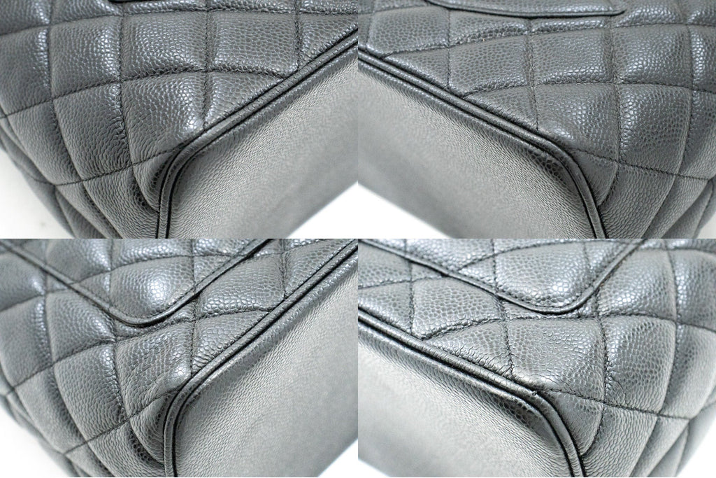 CHANEL Silver Medallion Caviar Shoulder Bag Grand Shopping Tote i75