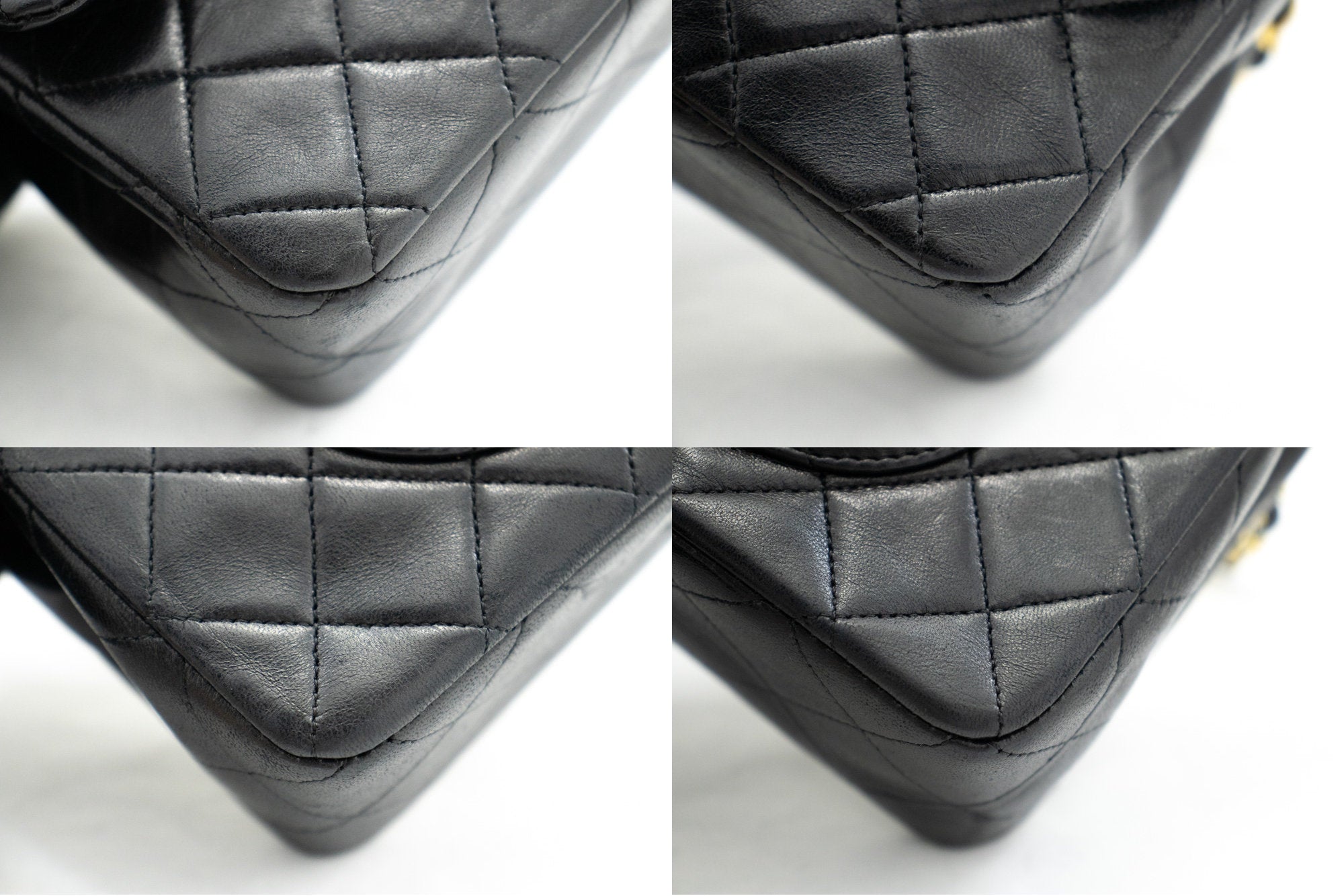 CHANEL Classic Double Flap 9" Chain Shoulder Bag Black Lambskin k65