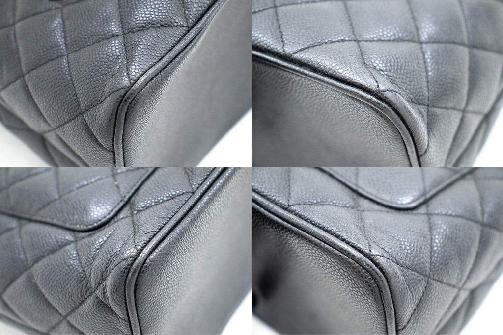 CHANEL Silver Medallion Caviar Shoulder Bag Shopping Tote Black k56