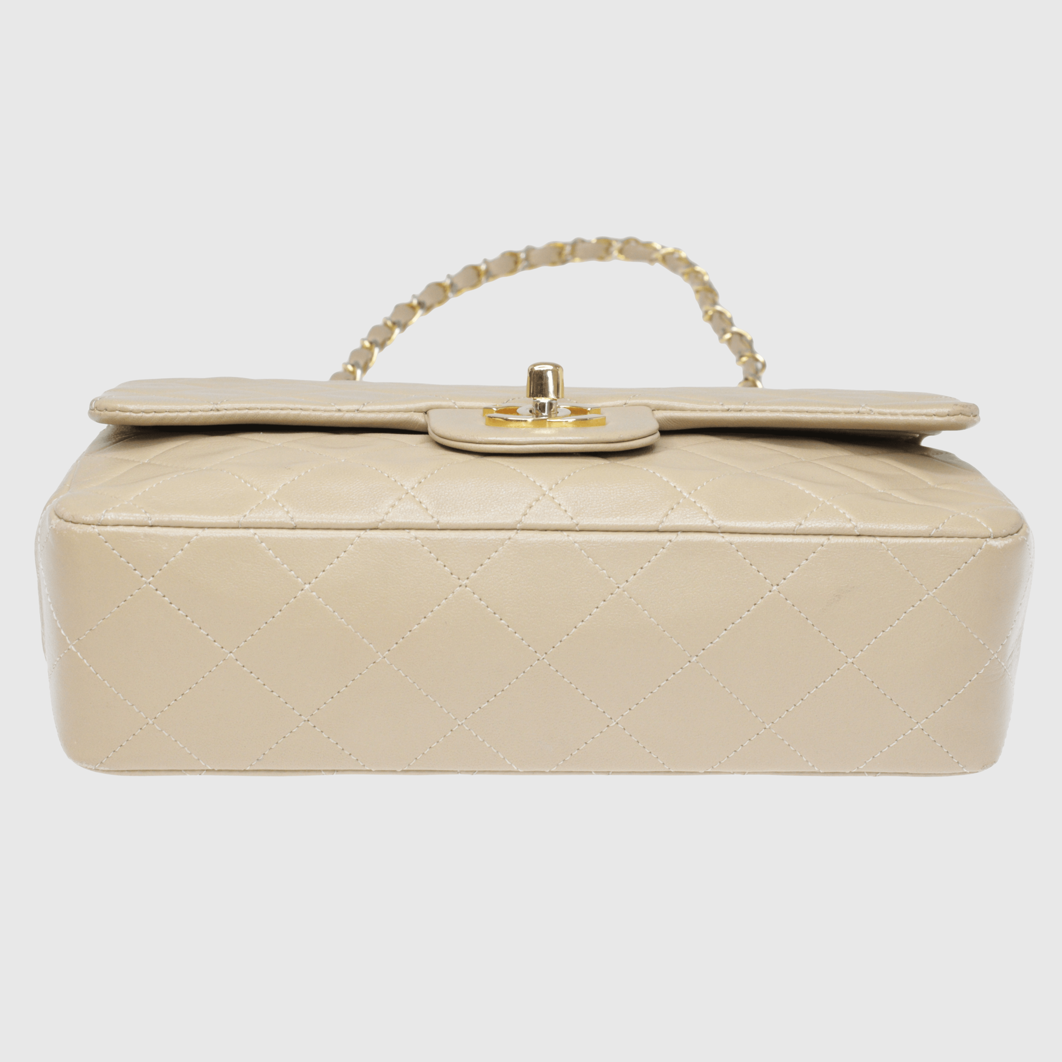 Beige Vintage Quilted Classic Small Double Flap Bag w Gold Hardware
