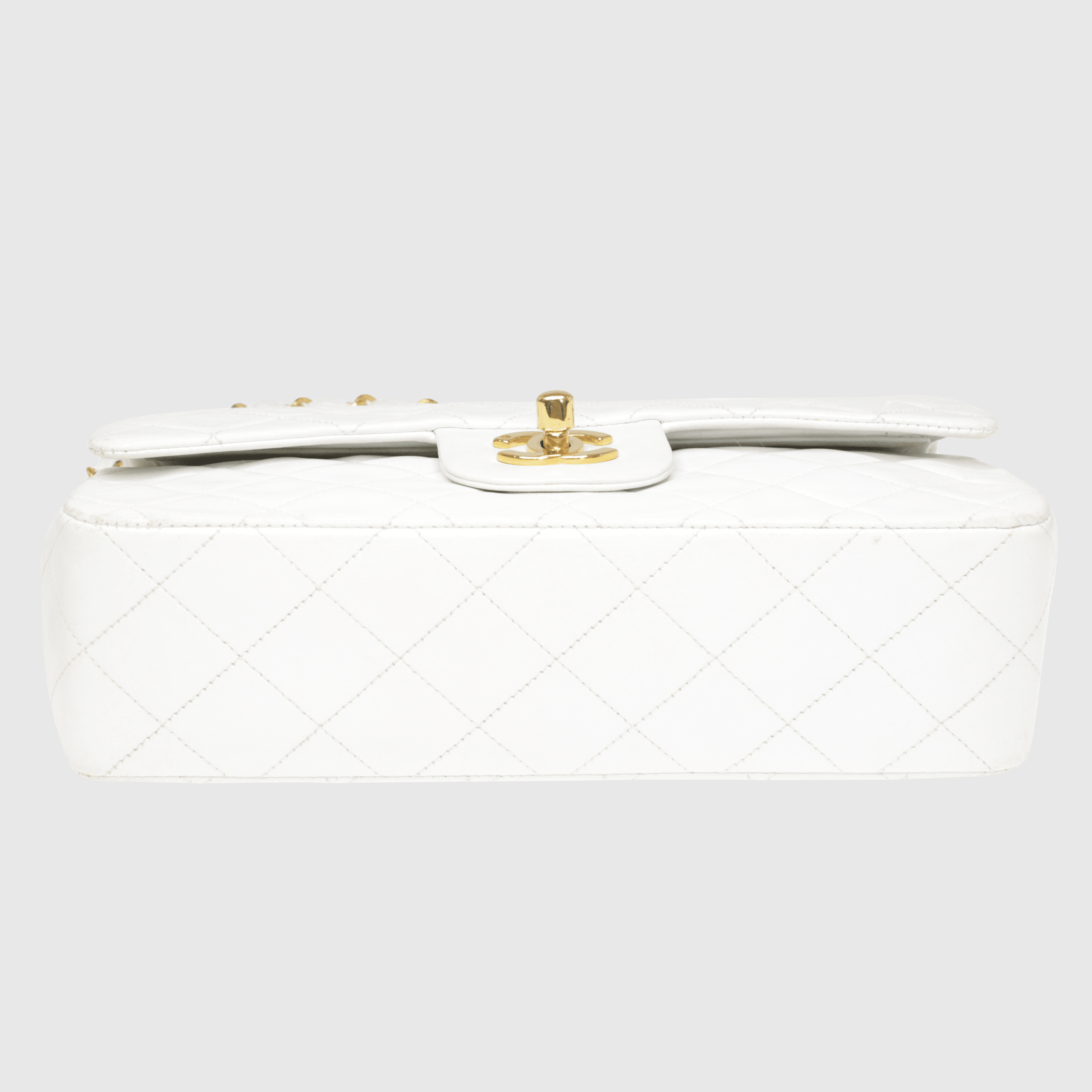 White Vintage Quilted Classic Medium Double Flap Bag w Gold Hardware
