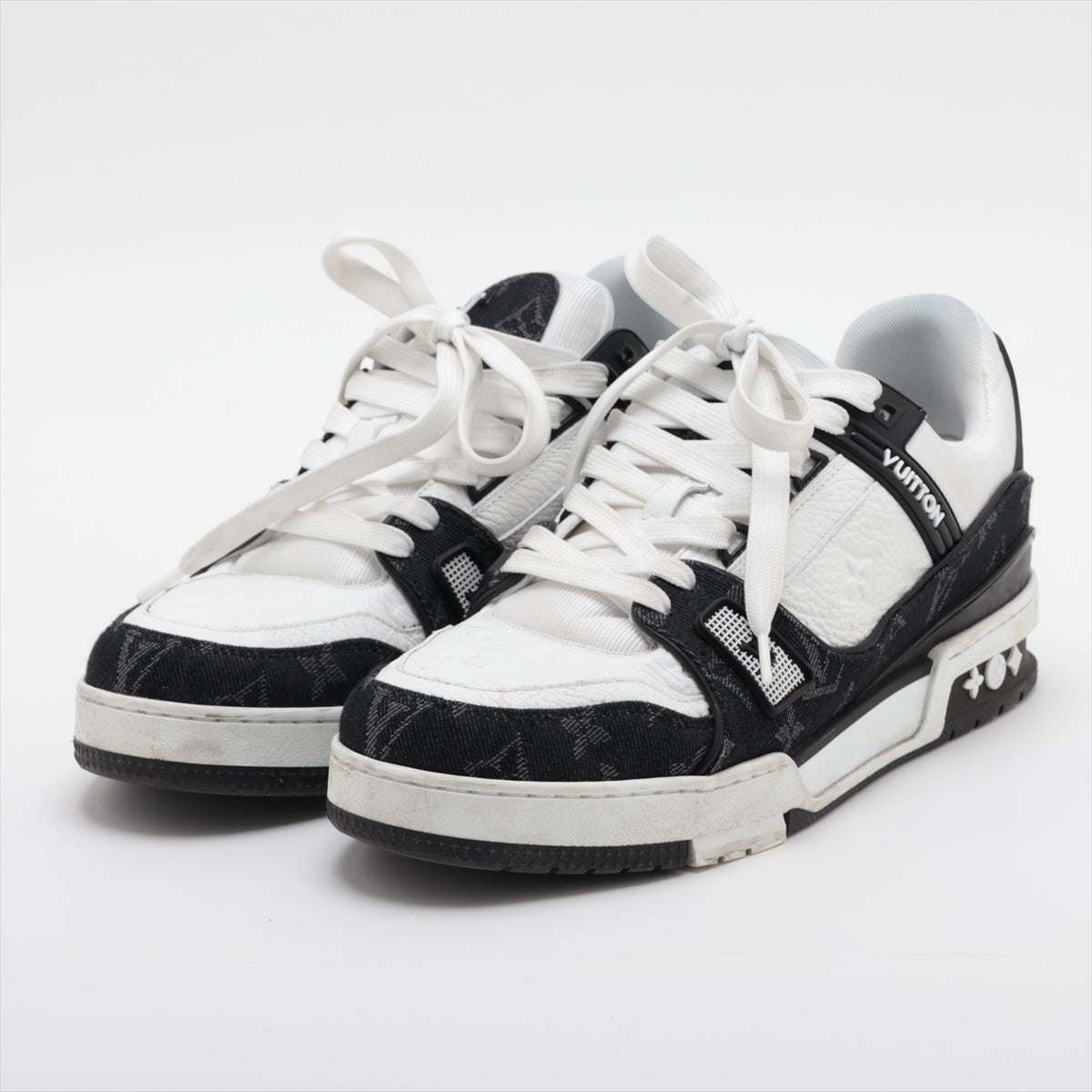 Louis Vuitton LV Trainer Line 23 Years Denim  Leather Trainers 7 Men Black × White MS0283 Monogram