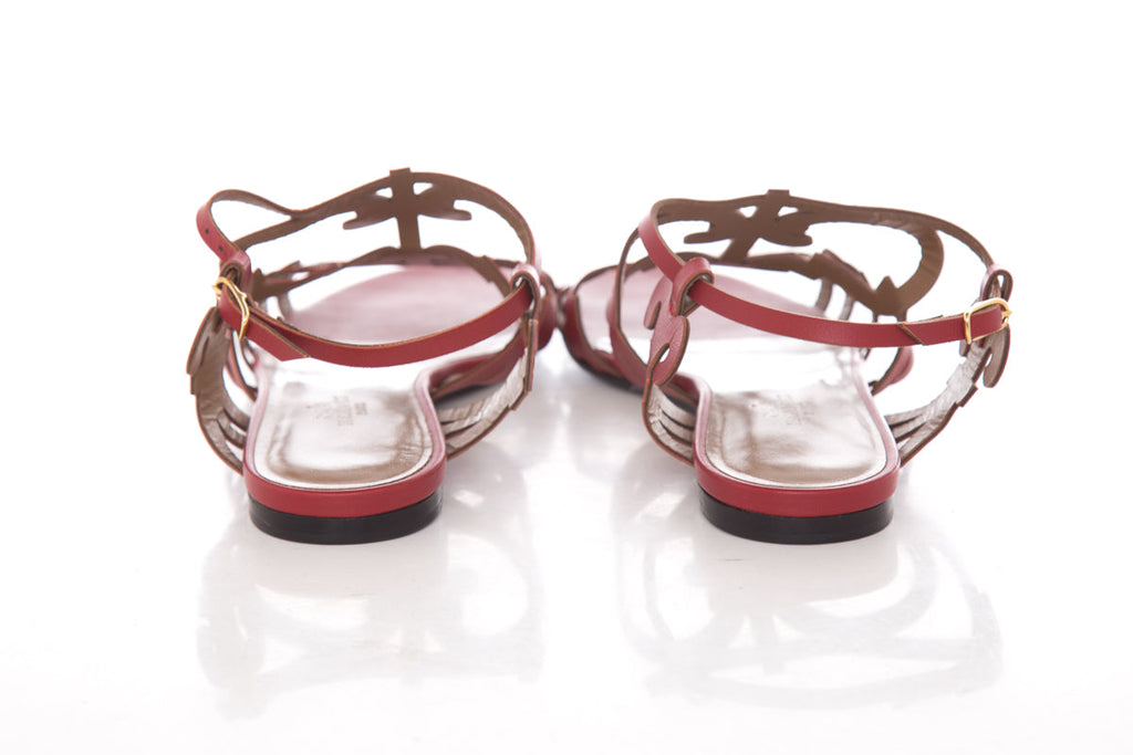 HermÃƒÆ’Ã‚Â¨s Red Karlotta Sandals SZ 37.5