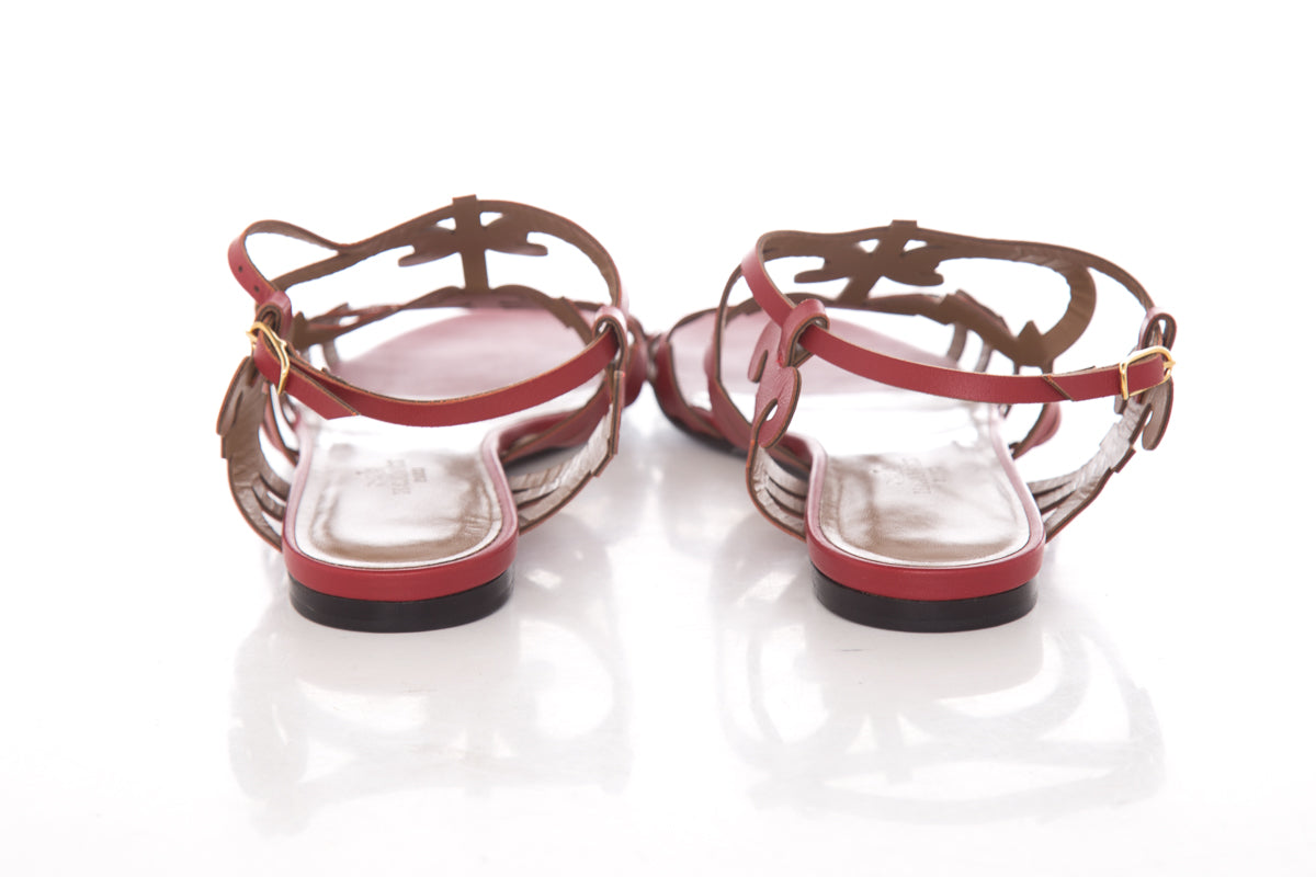 HermÃƒÆ’Ã‚Â¨s Red Karlotta Sandals SZ 37.5