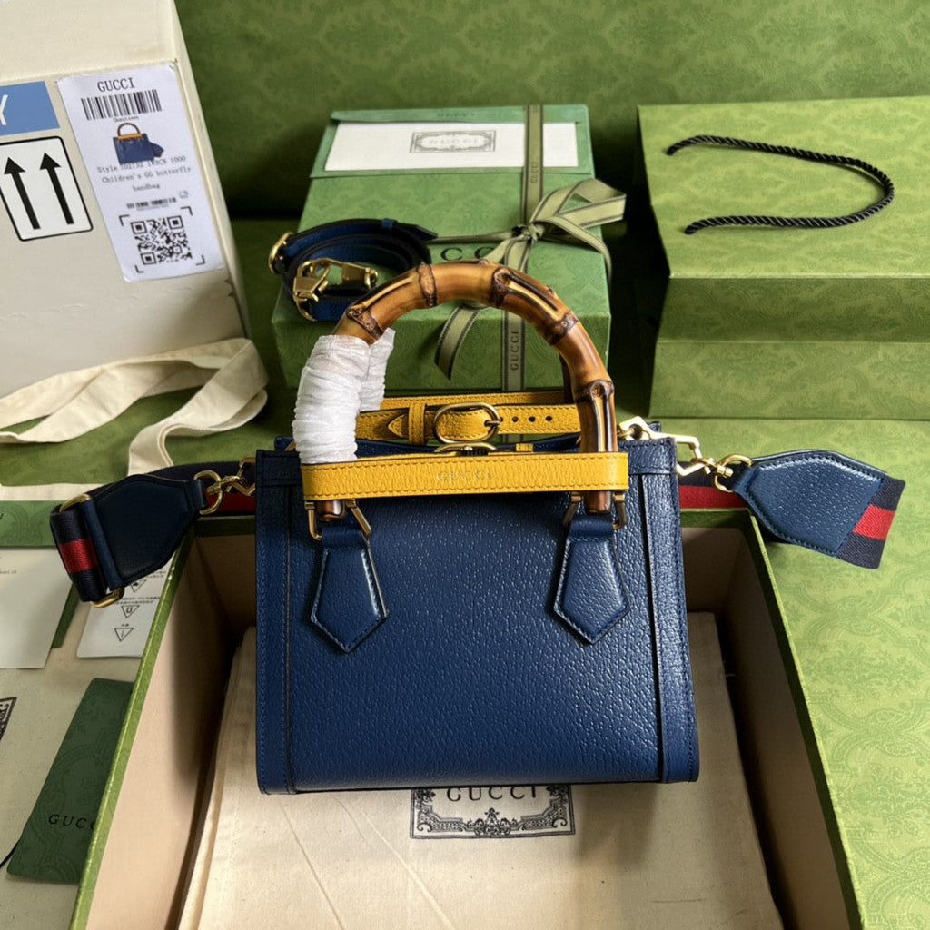 gg Diana Mini Tote Bag Canvas Lining Blue For Women 7.9in/20cm gg 702732 U3ZDT 4862
