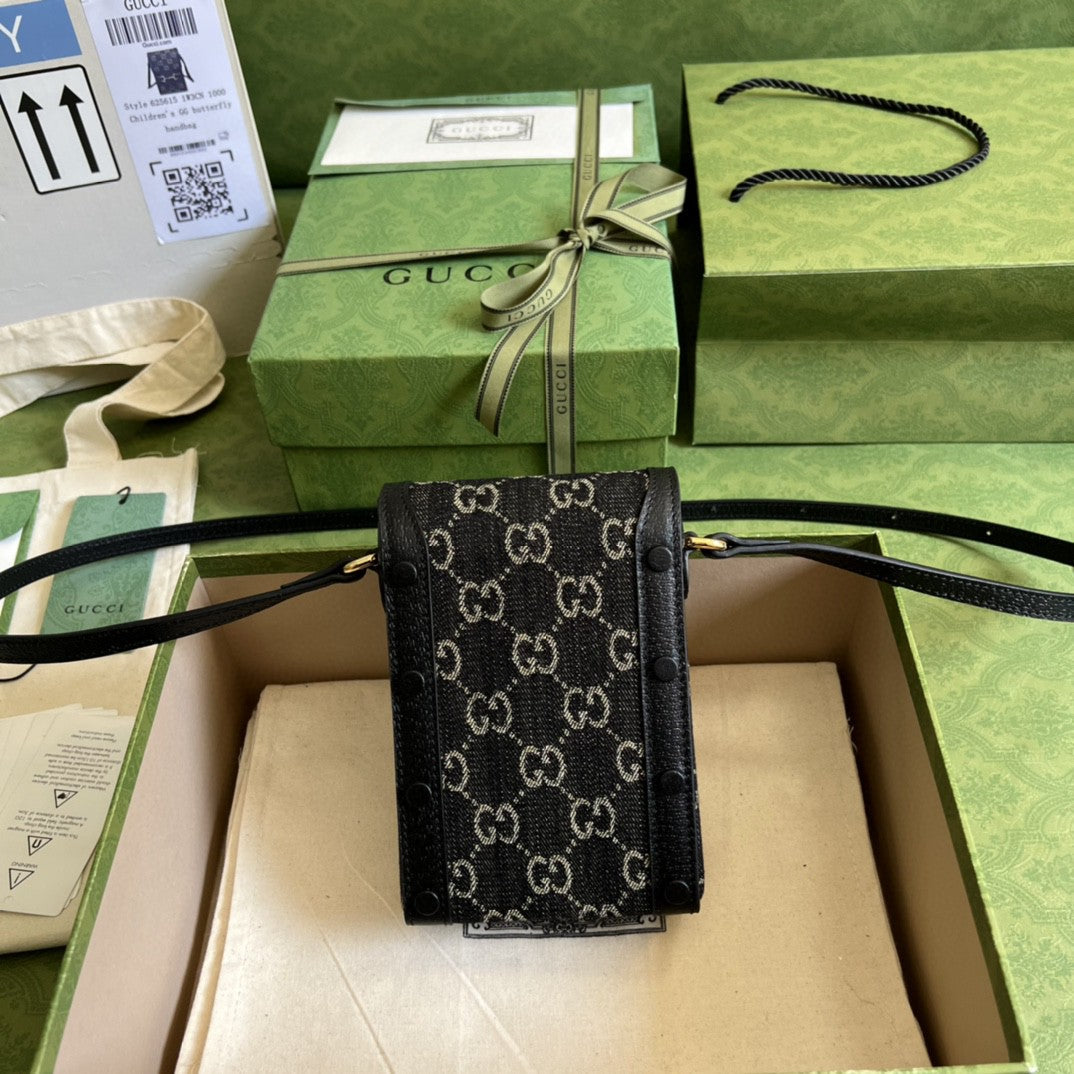 gg Horsebit 1955 Mini Bag Black And Ivory gg Denim Jacquard For Women 6.7in/17cm 625615 UN3BG 1274