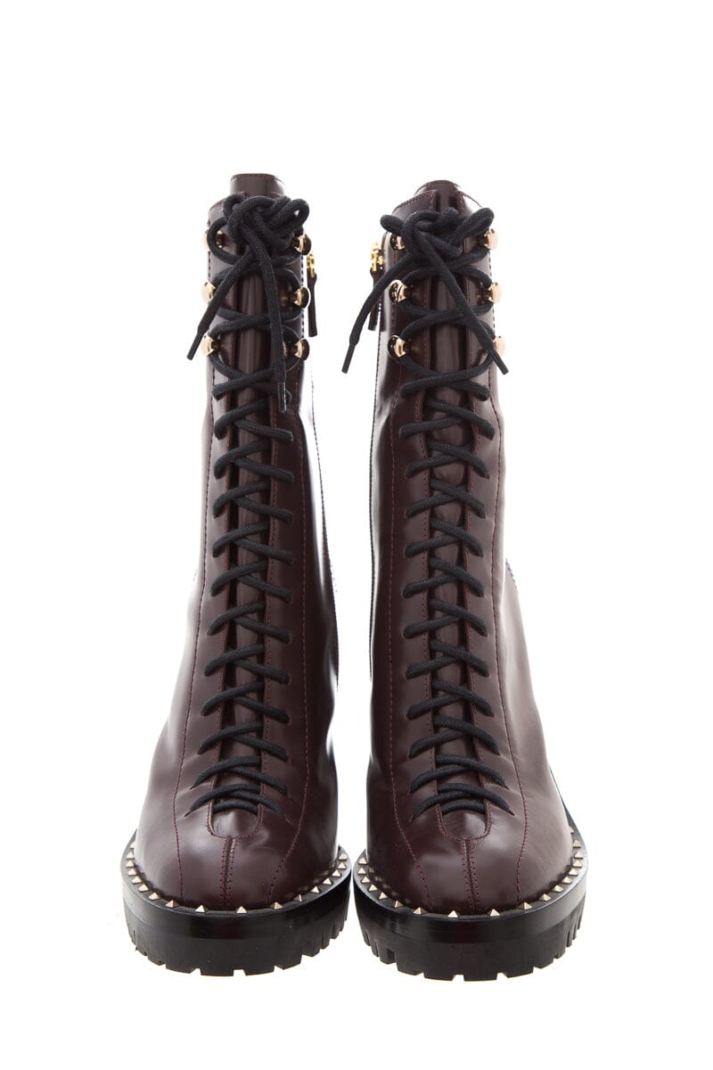 Valentino Garavani Burgundy & Black Studded Boots SZ 40