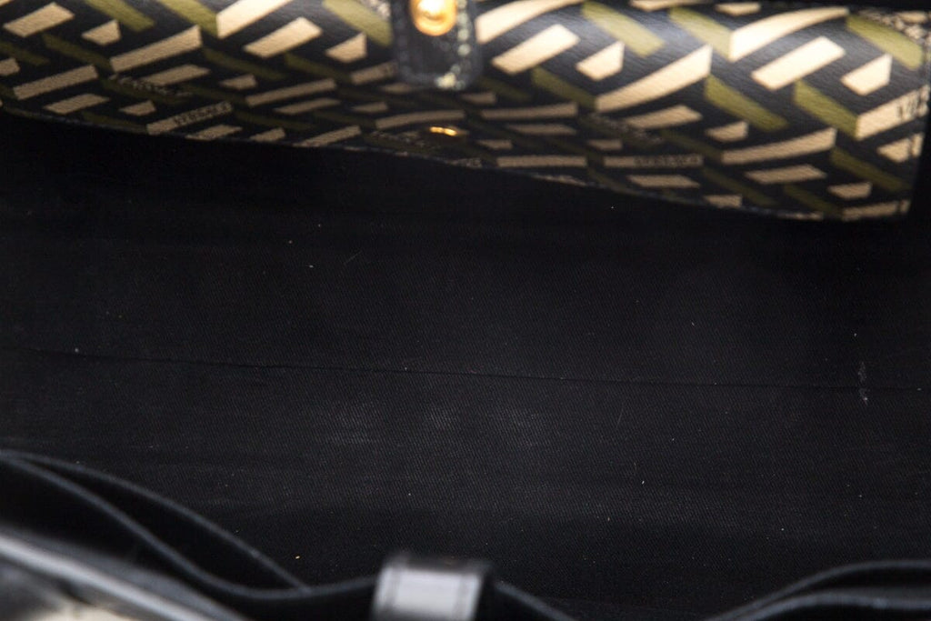 Versace Green Top Handle La Greca Print Tote
