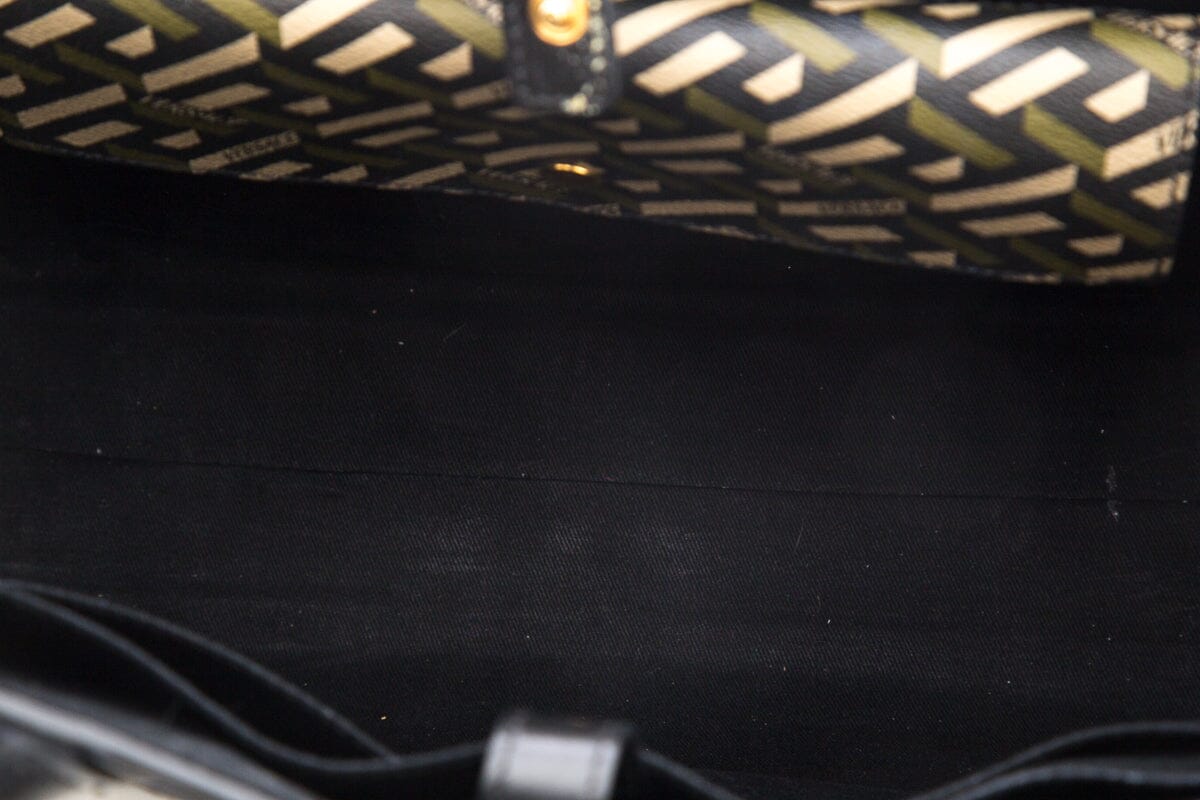 Versace Green Top Handle La Greca Print Tote