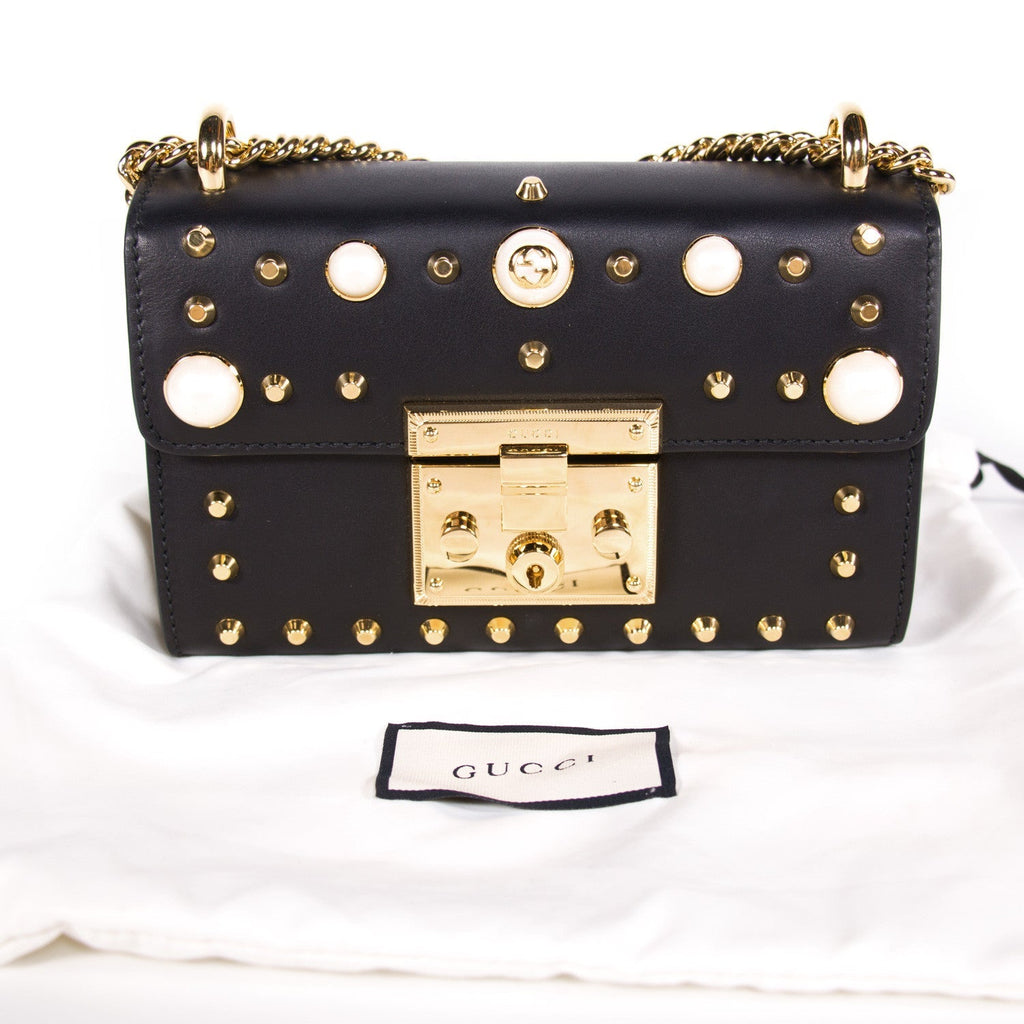 Gucci Padlock Studded Leather Shoulder Bag