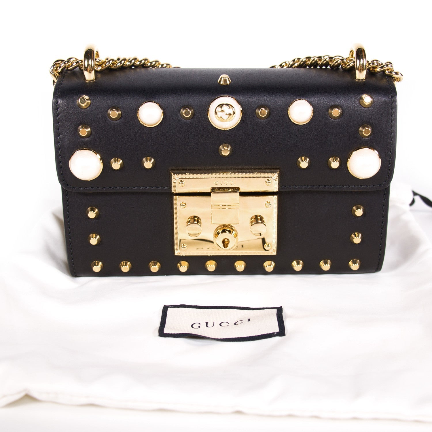 Gucci Padlock Studded Leather Shoulder Bag