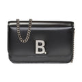 Balenciaga Black Calfskin Leather Silver Logo Chain Wallet Bag