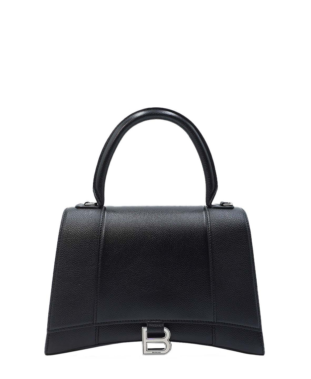 Grained Calfskin Hourglass Medium Top Handle Bag Black