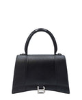 Grained Calfskin Hourglass Medium Top Handle Bag Black
