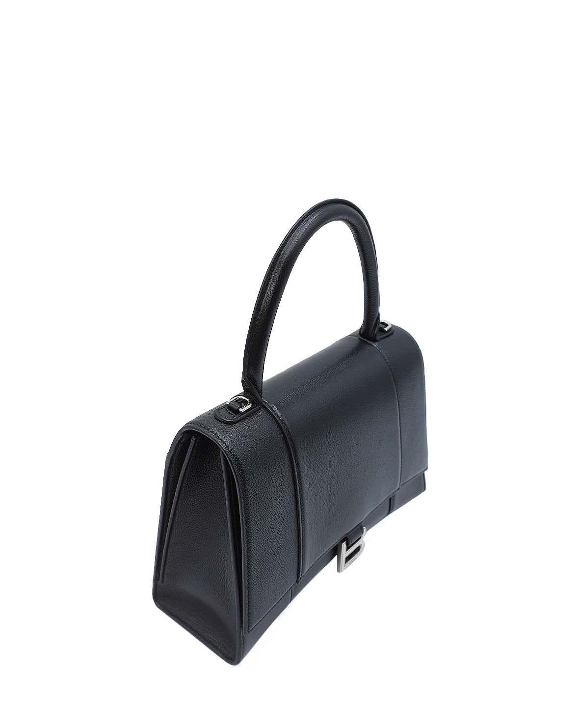 Grained Calfskin Hourglass Medium Top Handle Bag Black