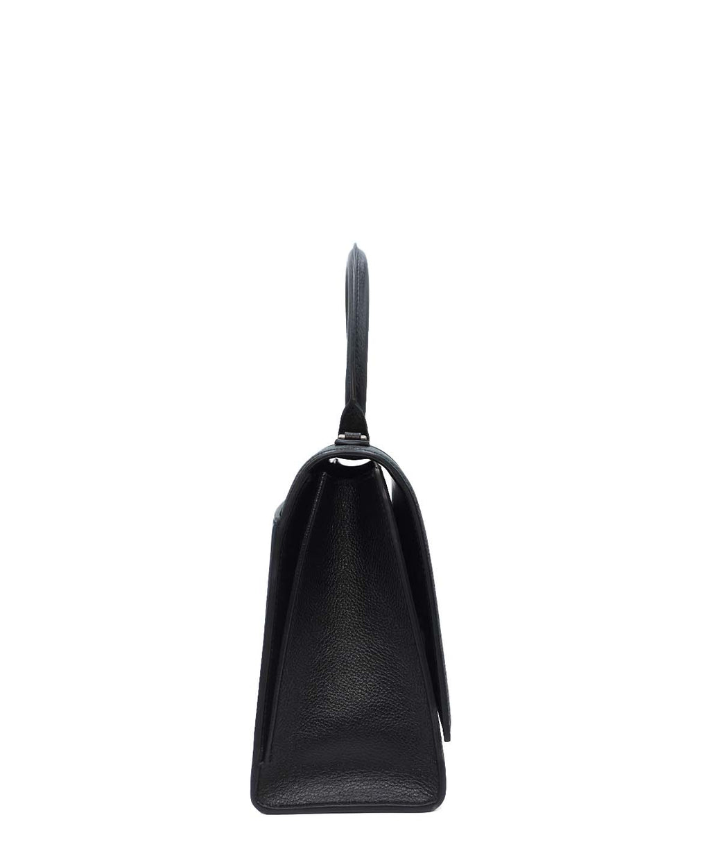Grained Calfskin Hourglass Medium Top Handle Bag Black