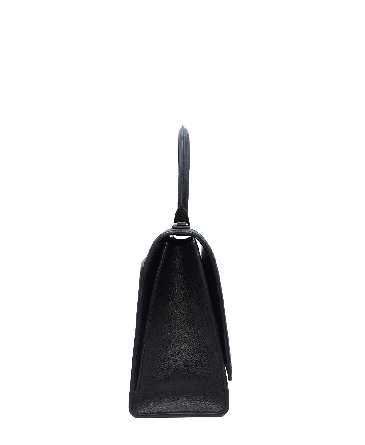 Grained Calfskin Hourglass Medium Top Handle Bag Black