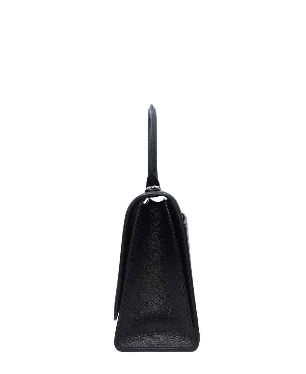 Grained Calfskin Hourglass Medium Top Handle Bag Black