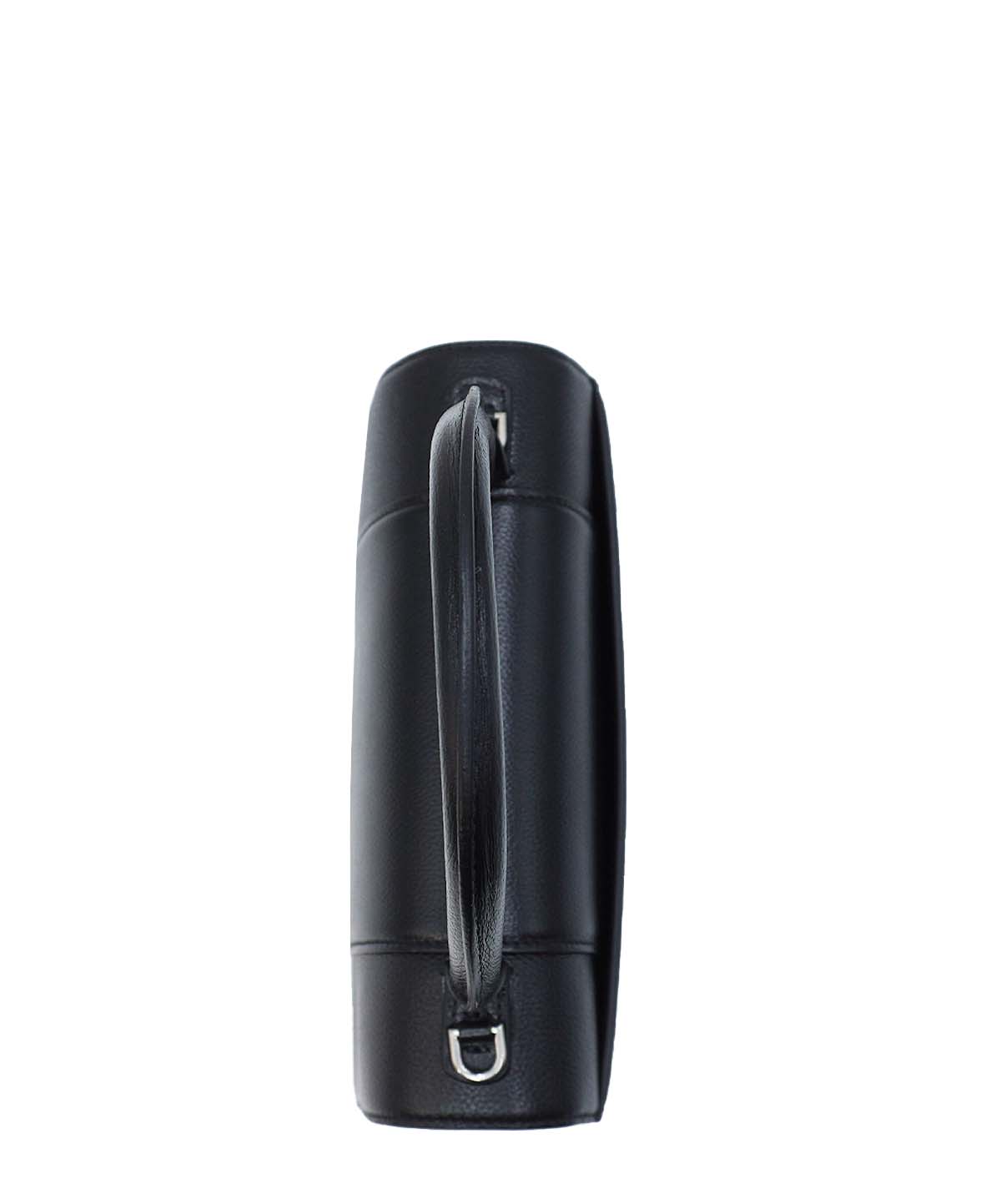Grained Calfskin Hourglass Medium Top Handle Bag Black