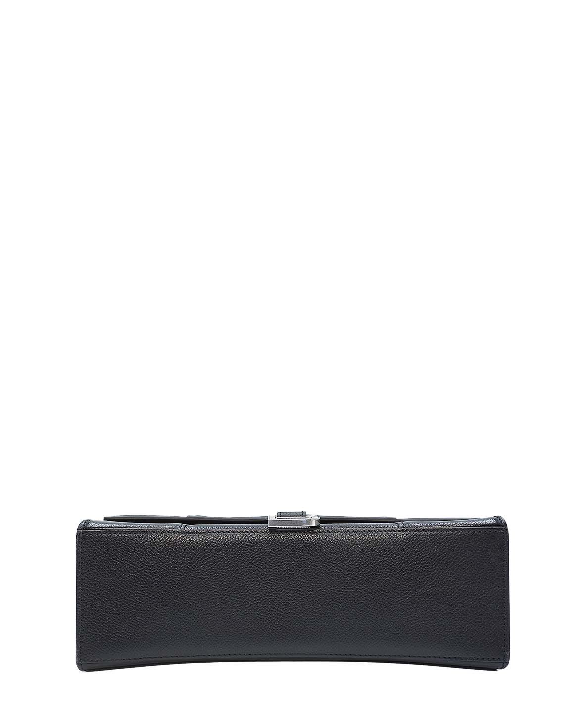 Grained Calfskin Hourglass Medium Top Handle Bag Black