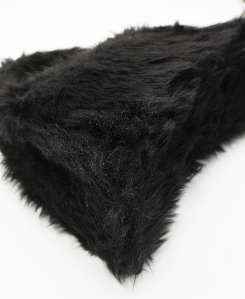 Medium Faux Fur Fluffy Hourglass Top Handle Bag Black
