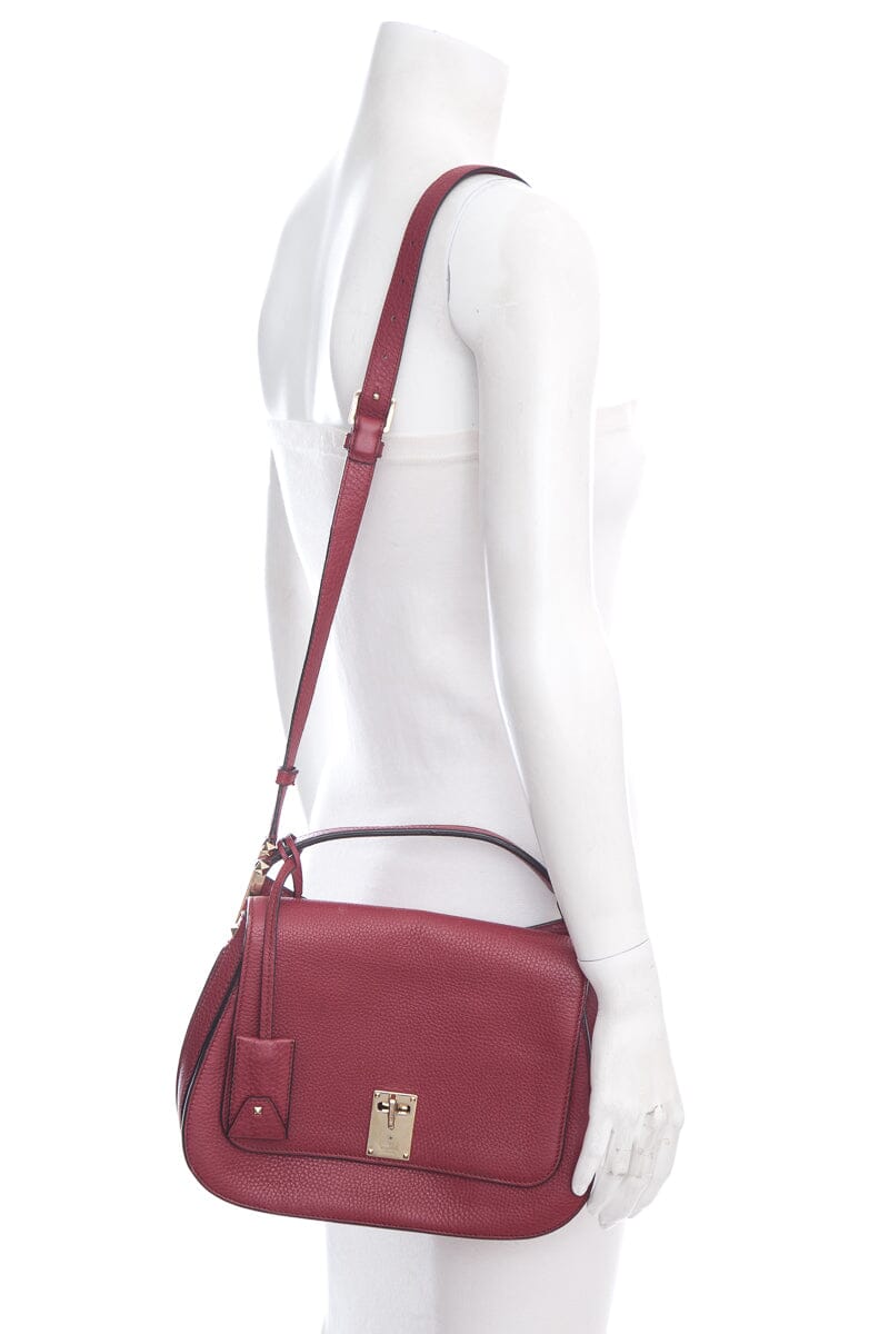 Valentino Red Grained Leather Shoulder Handbag