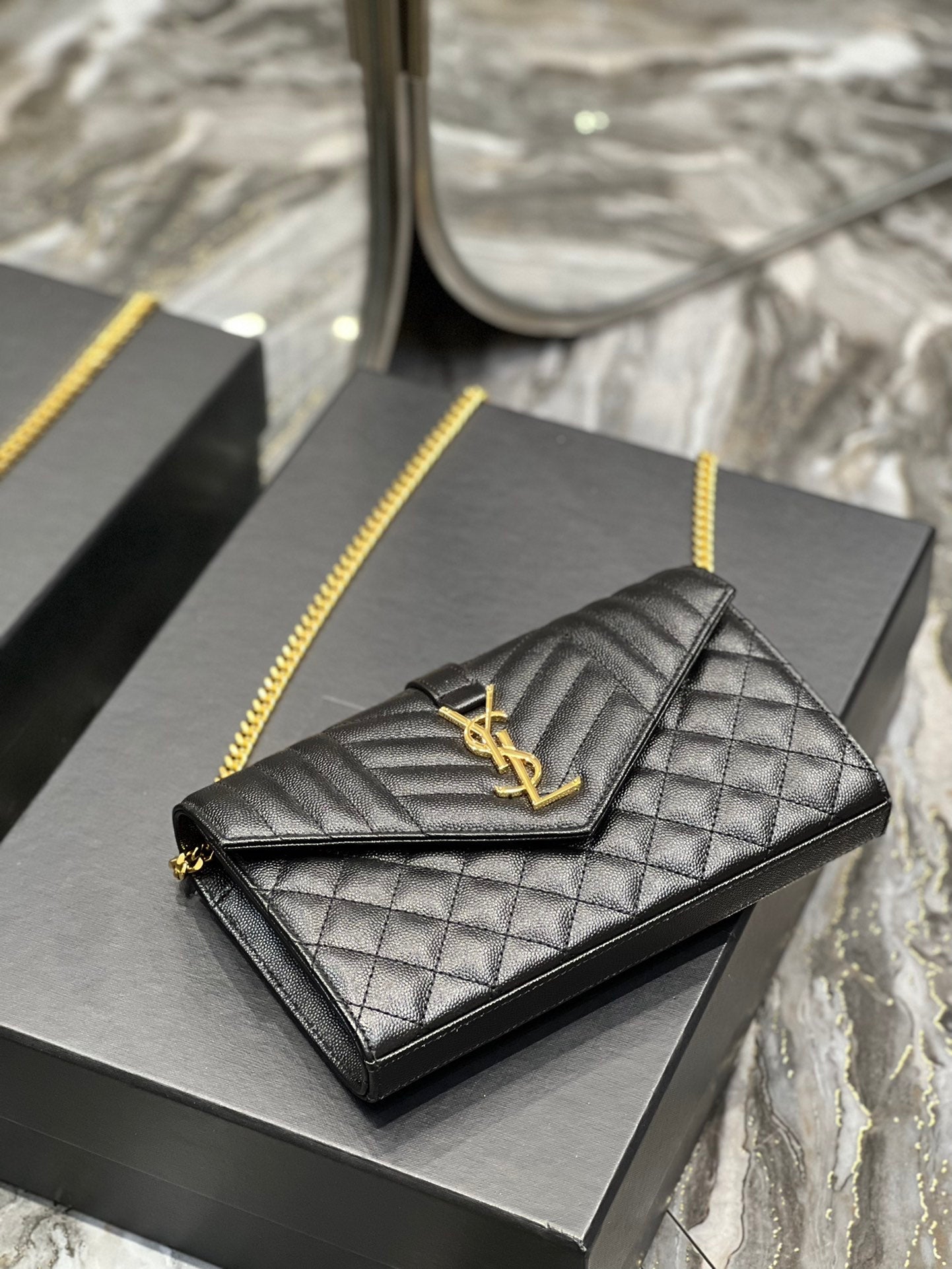 YSSL Envelope Small Chain Bag Black For Women, Women’s Bags 8.6in/22cm YSL