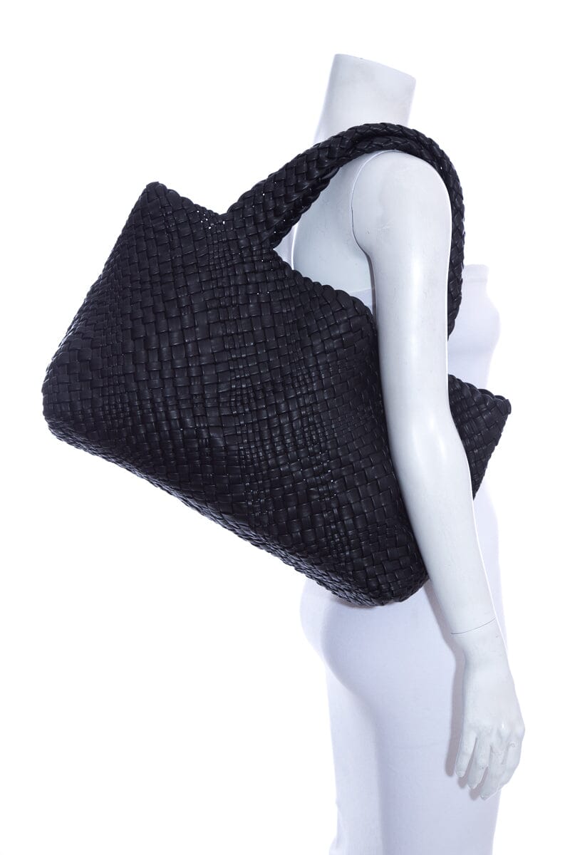 Baemi Black Leather "Falor" Gugliola Woven Tote Handbag