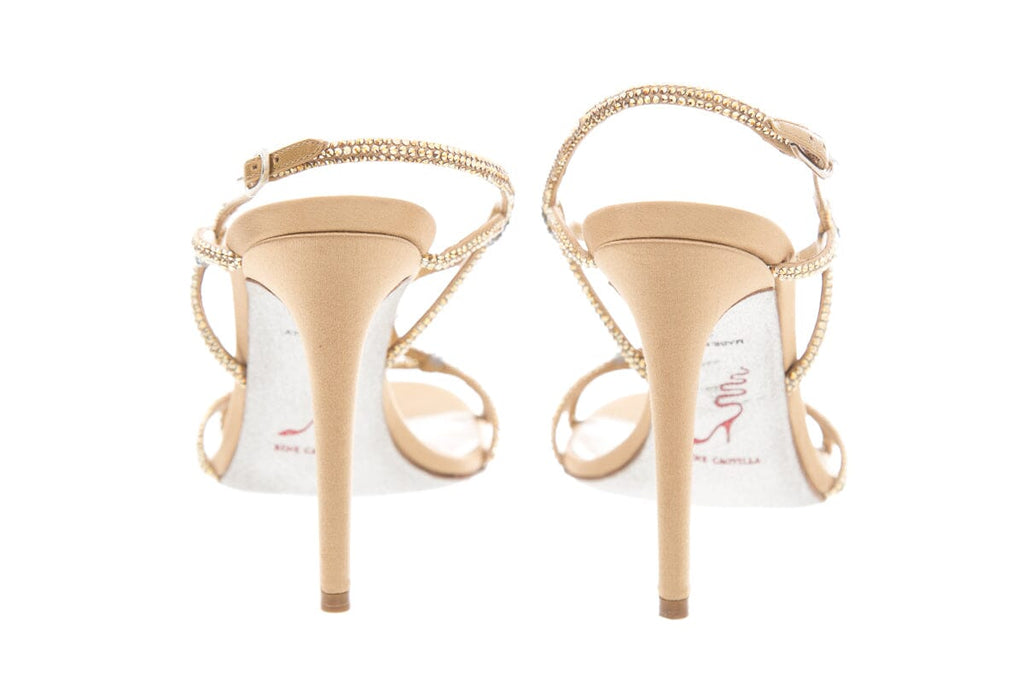 Rene Caovilla Gold Studded Open Toe Heels SZ 37