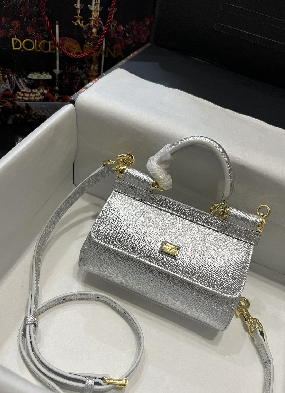 DG Small Sicily Bag In Dauphine Silver For Women 7.5in/19cm DG 